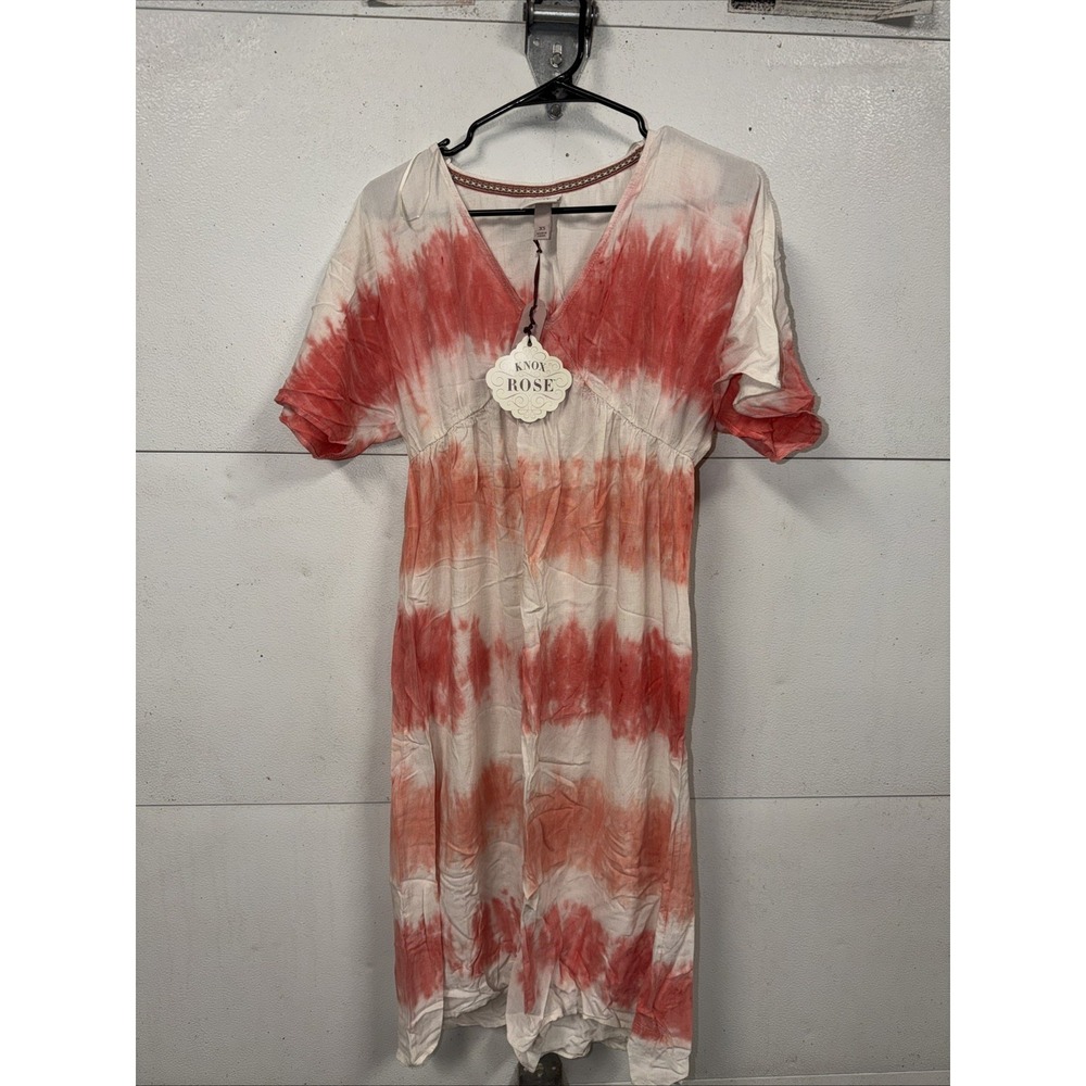Knox Rose‎ Womens Orange White Tie Dye Maxi Dress Linen Blend Size XS  Striped